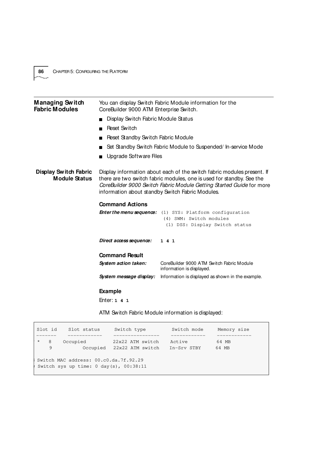 3Com 9000 manual Managing Switch, Fabric Modules, Module Status 