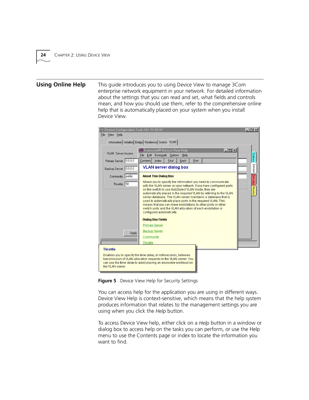 3Com 9000 manual Device View Help for Security Settings 