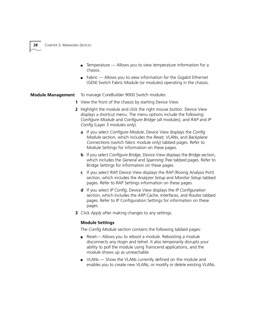 3Com 9000 manual Module Settings 