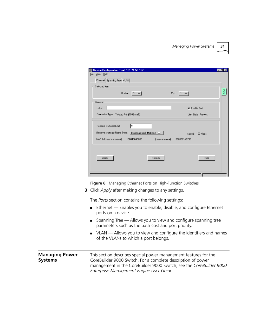 3Com 9000 manual Managing Power Systems 