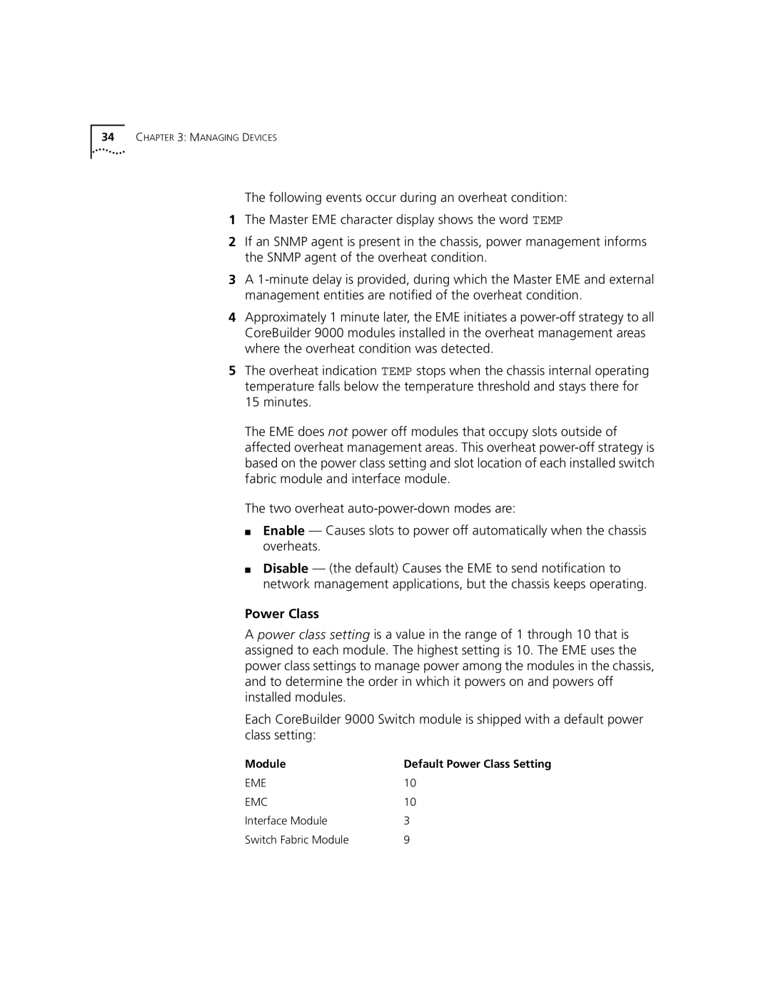 3Com 9000 manual Power Class, Module 