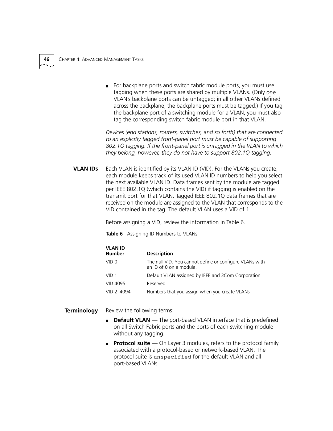 3Com 9000 manual Before assigning a VID, review the information in Table, Number Description 