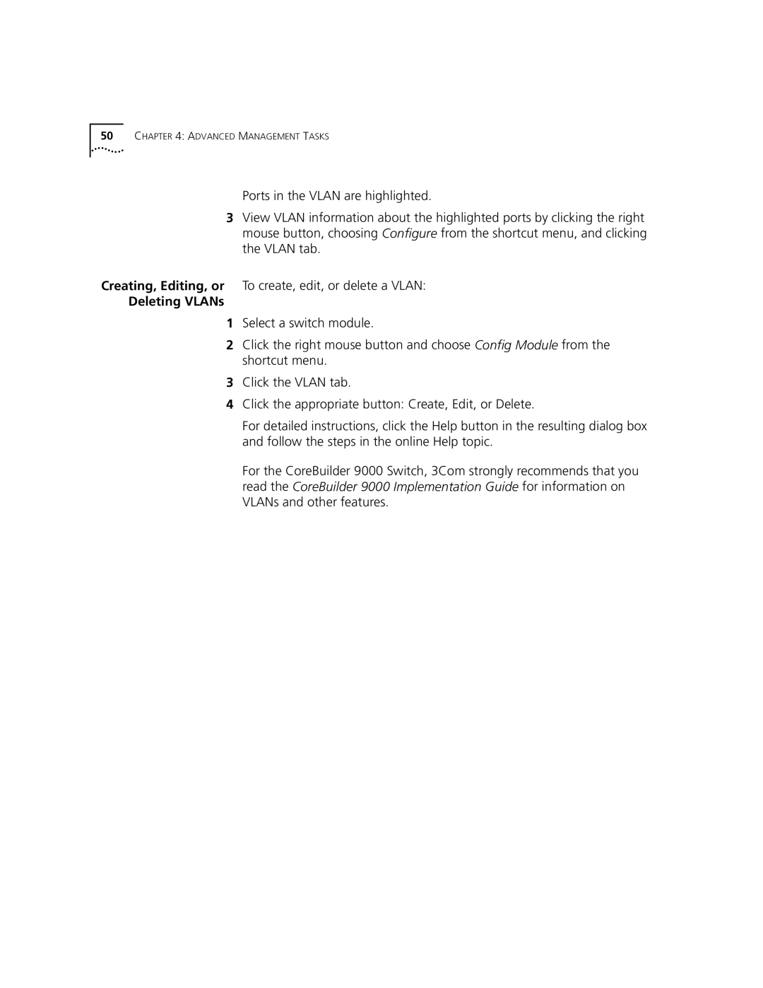 3Com 9000 manual Deleting VLANs 