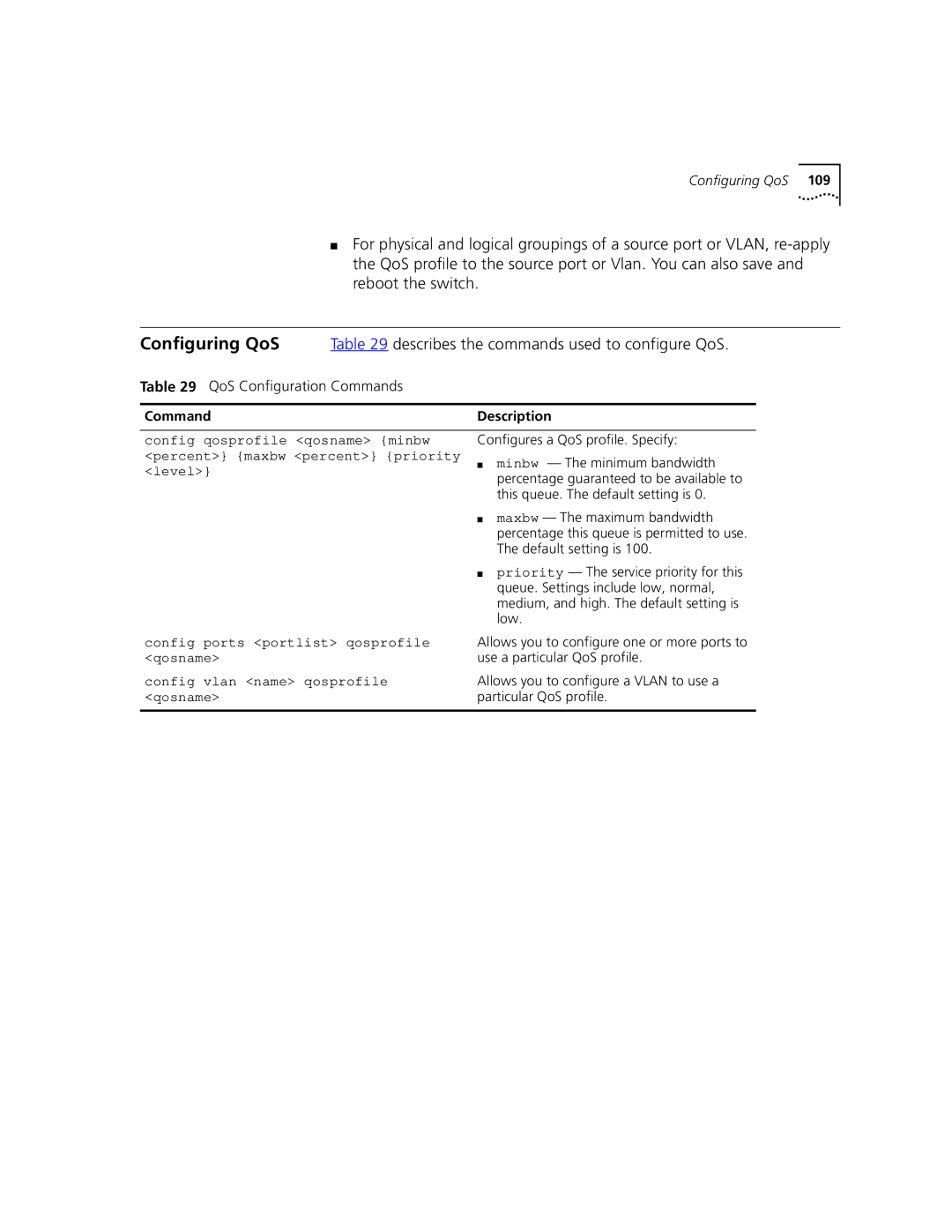 3Com 9100 manual Configuring QoS 