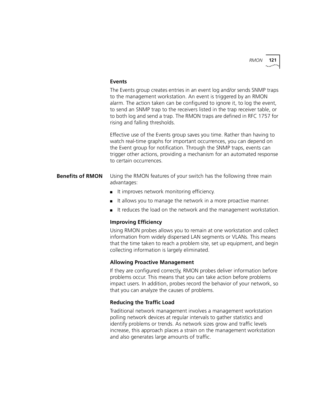 3Com 9100 manual Events, Improving Efficiency, Allowing Proactive Management, Reducing the Traffic Load 