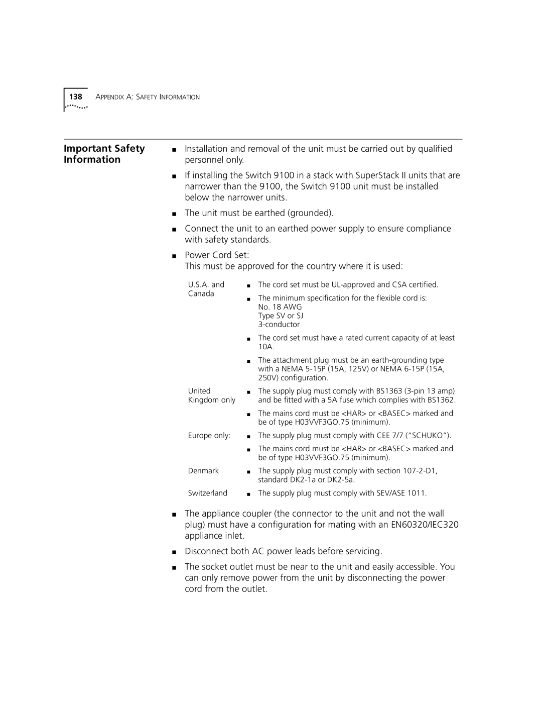 3Com 9100 manual Important Safety, Information 