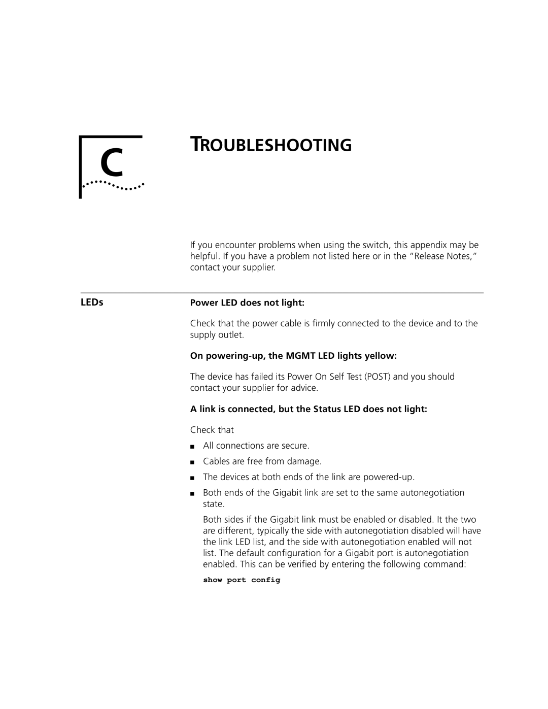 3Com 9100 manual Troubleshooting, LEDs 