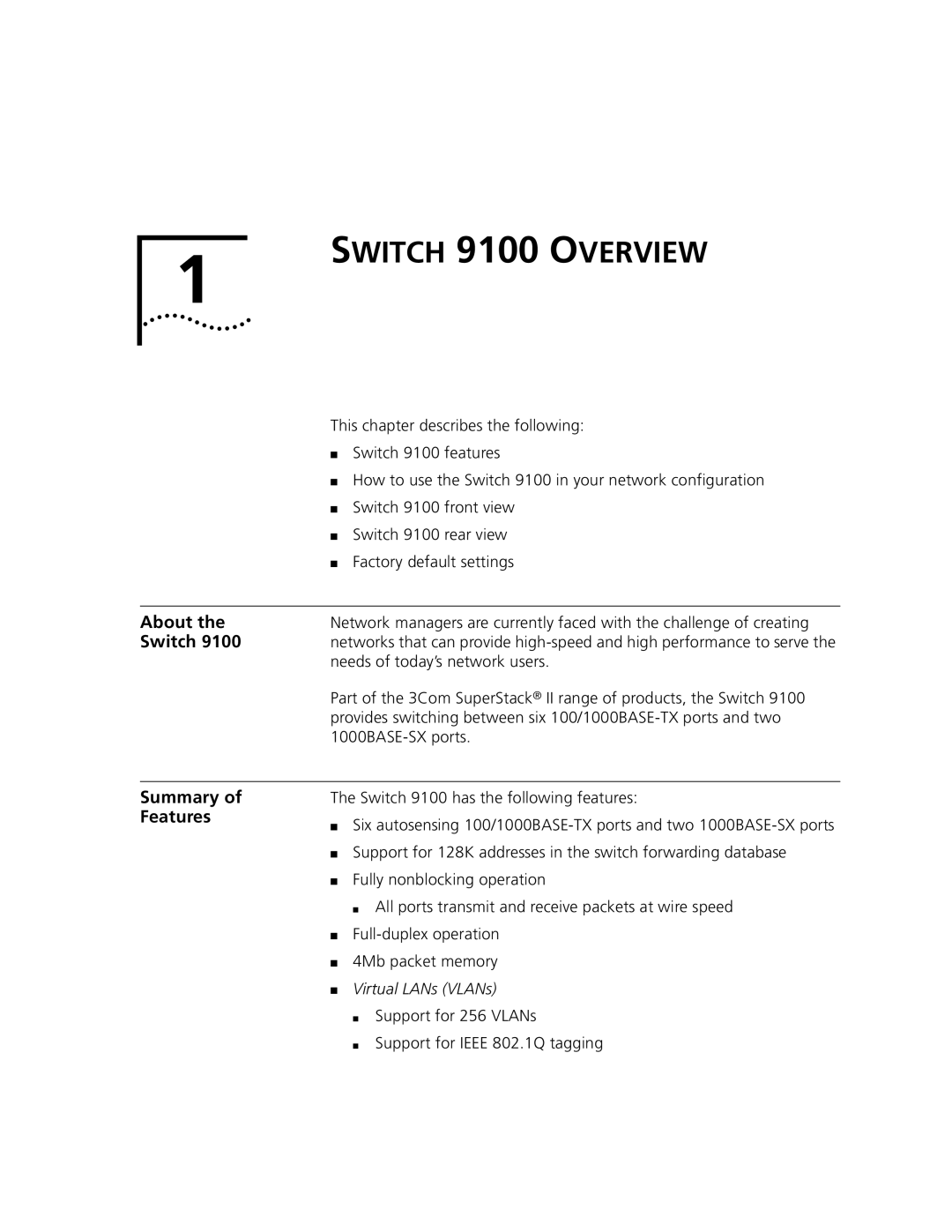 3Com manual Switch 9100 Overview, About, Summary, Features 