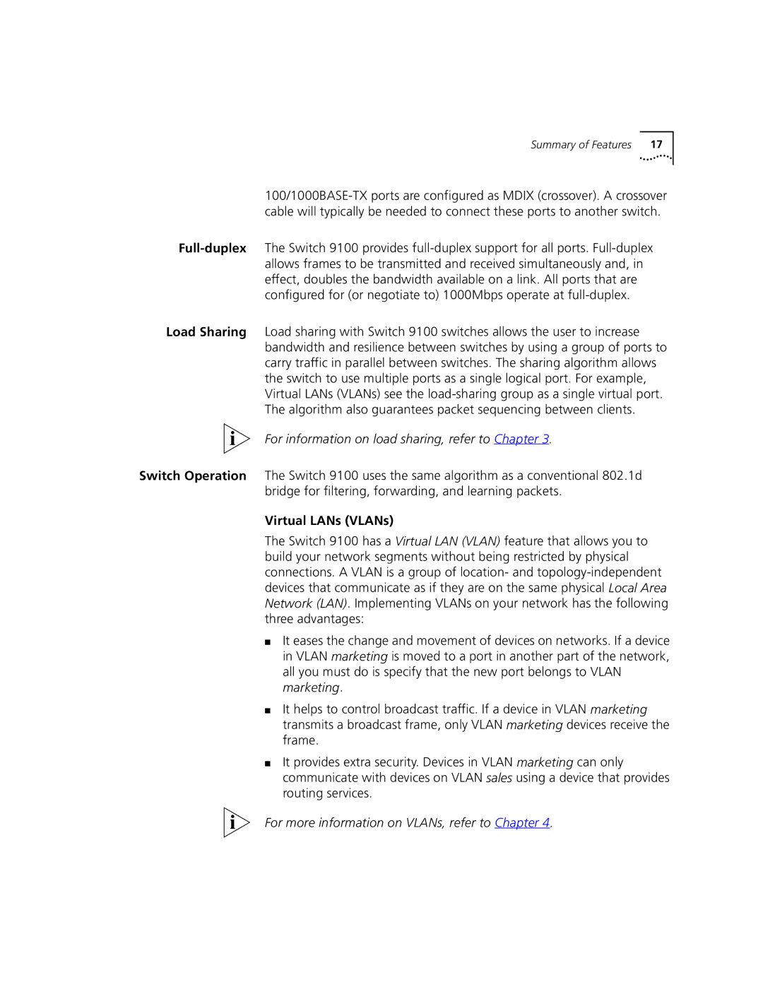 3Com 9100 manual For information on load sharing, refer to Chapter, Virtual LANs VLANs 