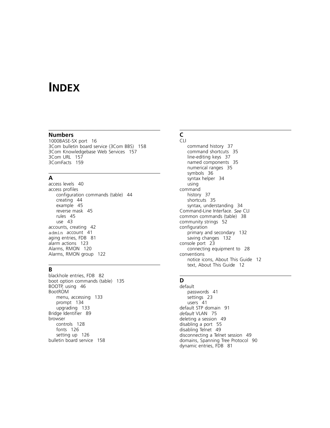 3Com 9100 manual Index, Numbers, Admin 