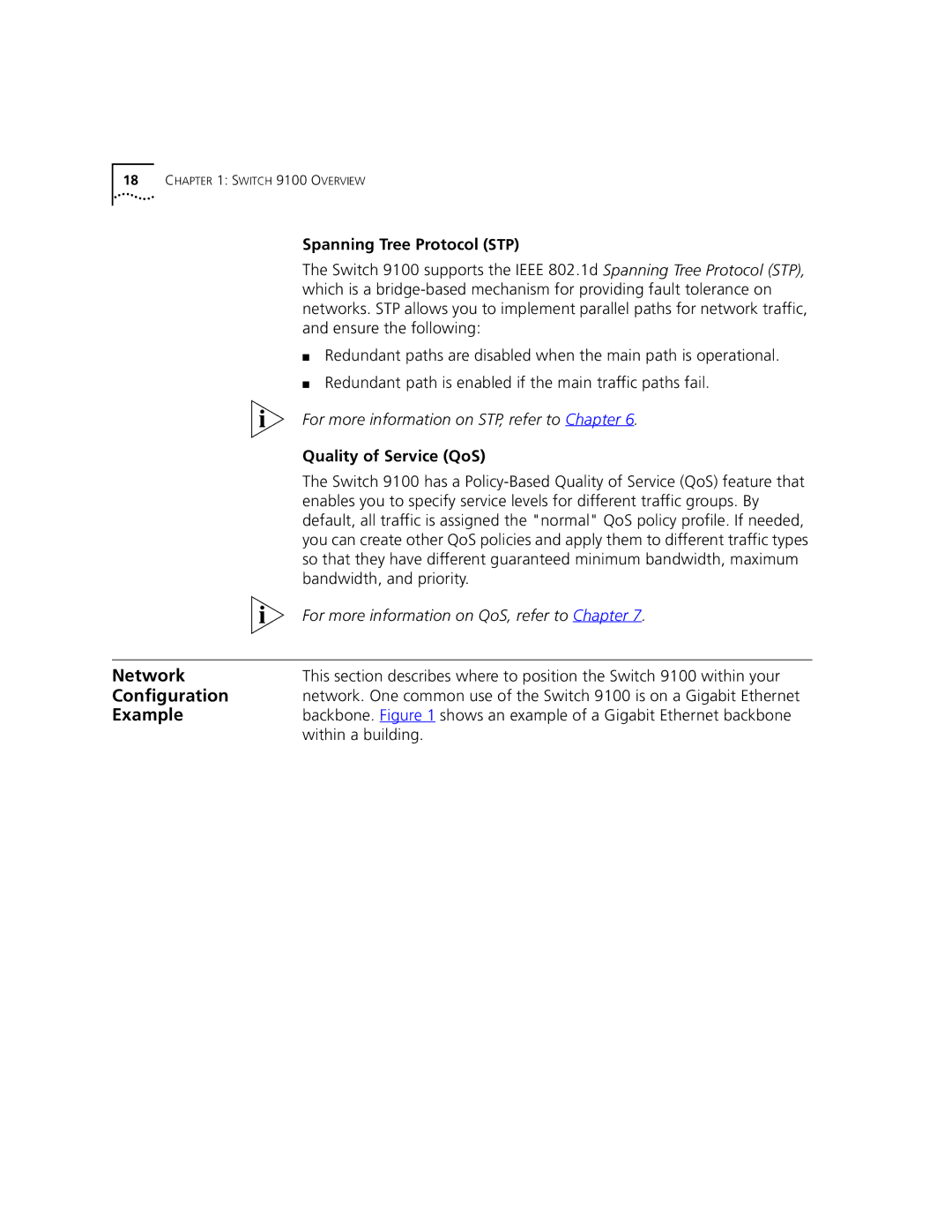 3Com 9100 manual Network, Configuration, Example, Spanning Tree Protocol STP, Quality of Service QoS 