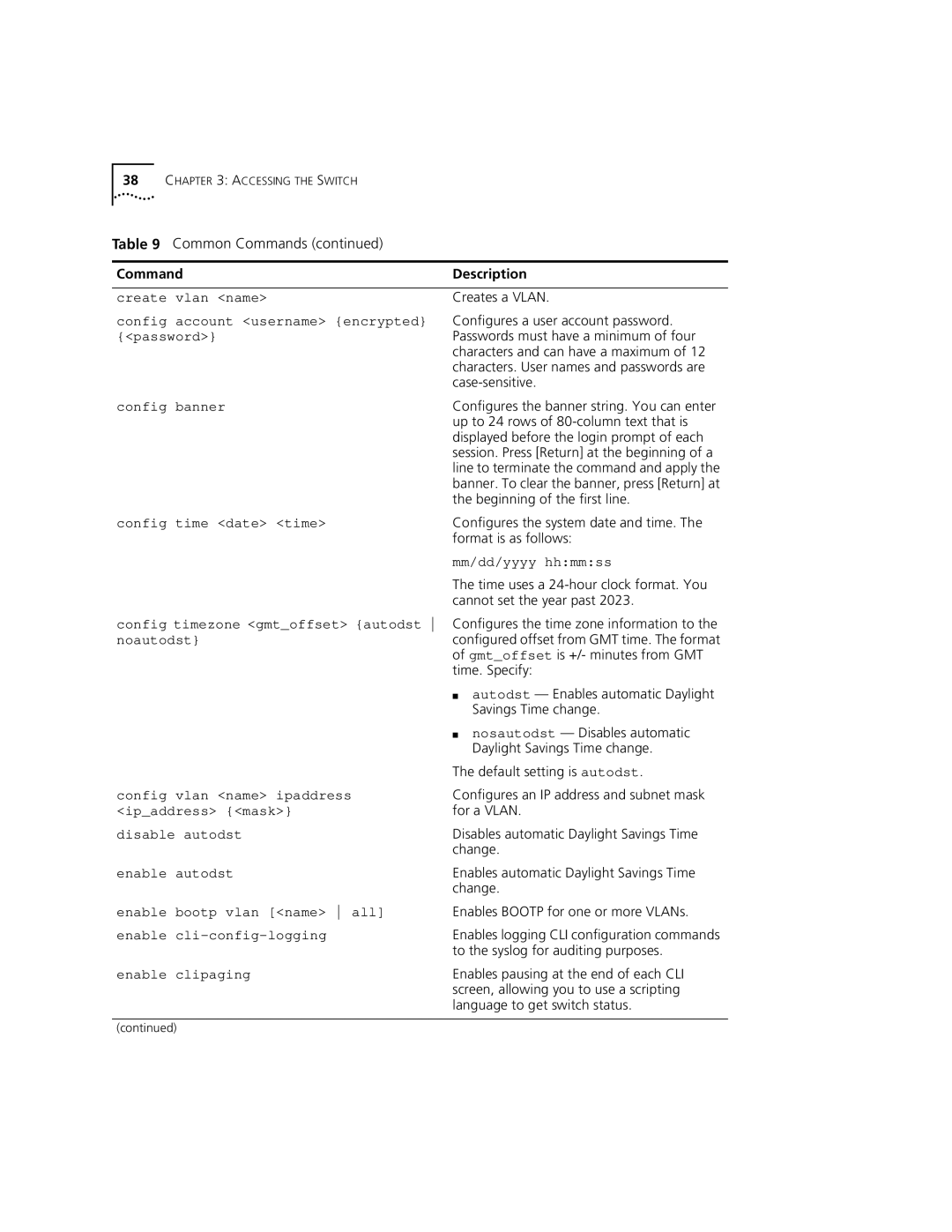 3Com 9100 manual Command Description 