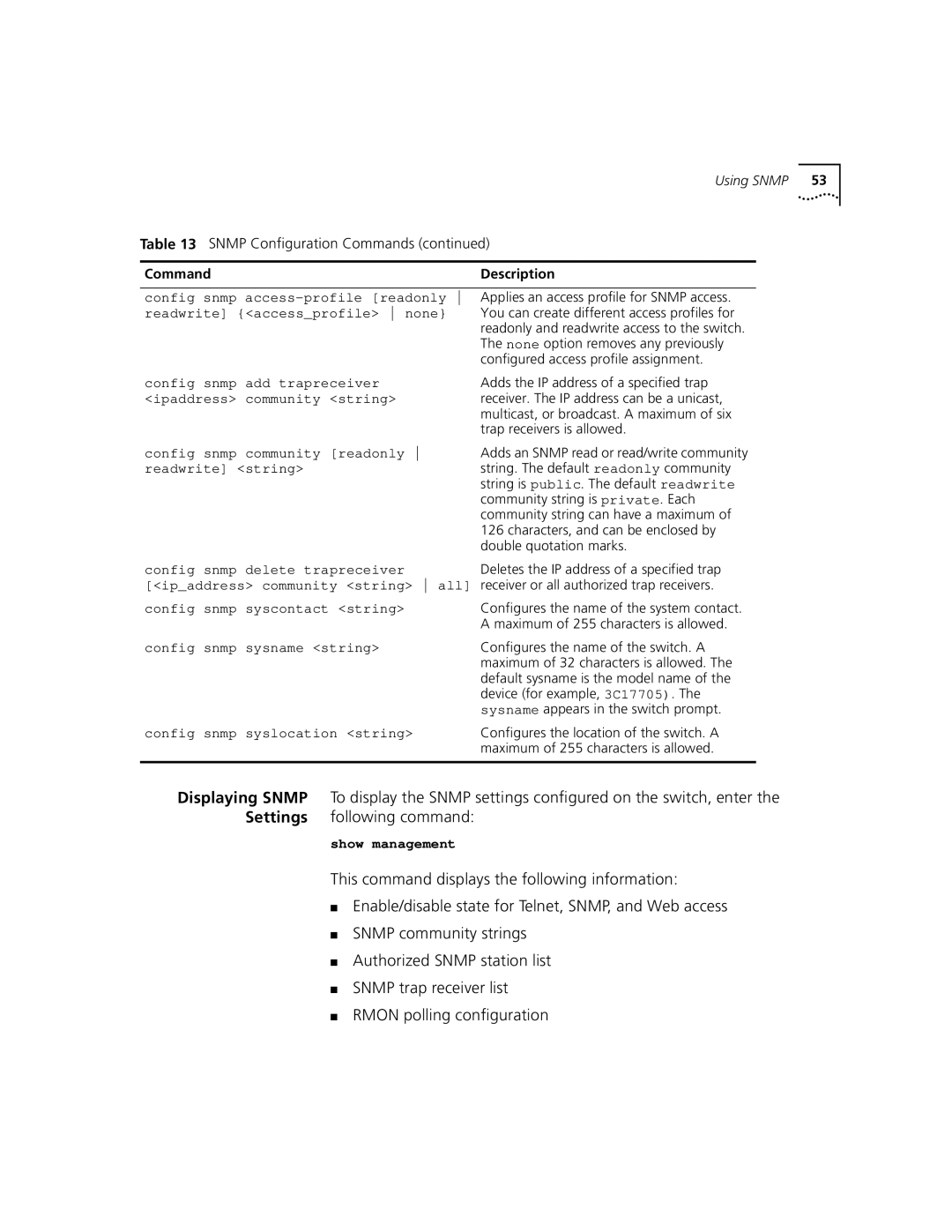 3Com 9100 manual Command 