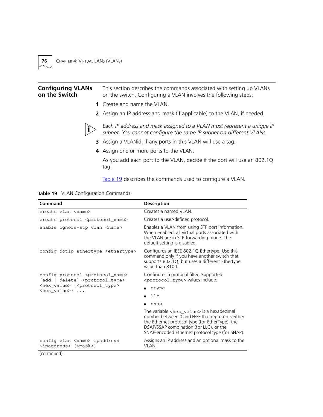 3Com 9100 manual Configuring VLANs, On the Switch 