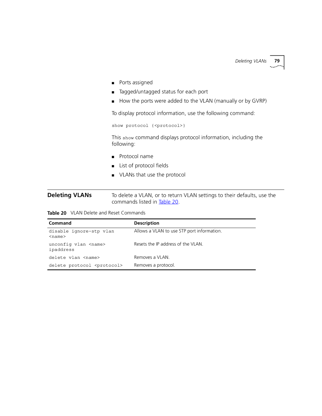 3Com 9100 manual Deleting VLANs 