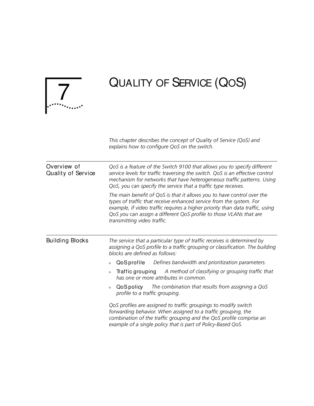 3Com 9100 manual Quality of Service QOS, Building Blocks 