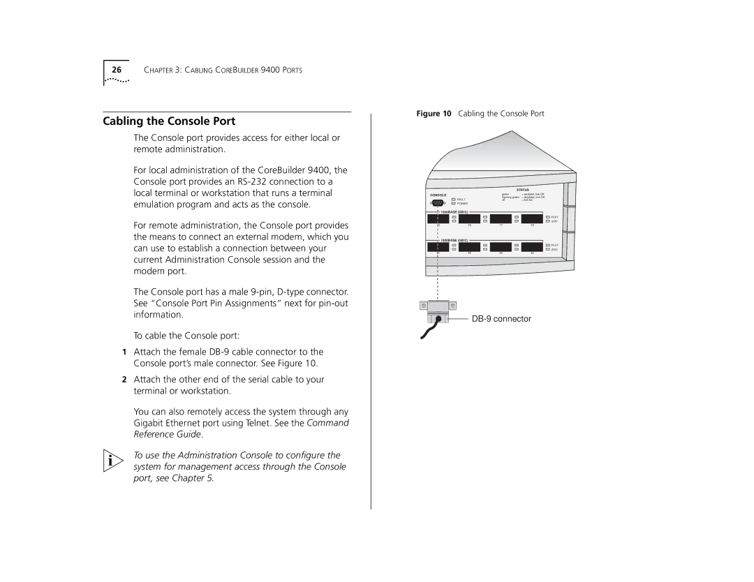 3Com 9400 manual Cabling the Console Port 