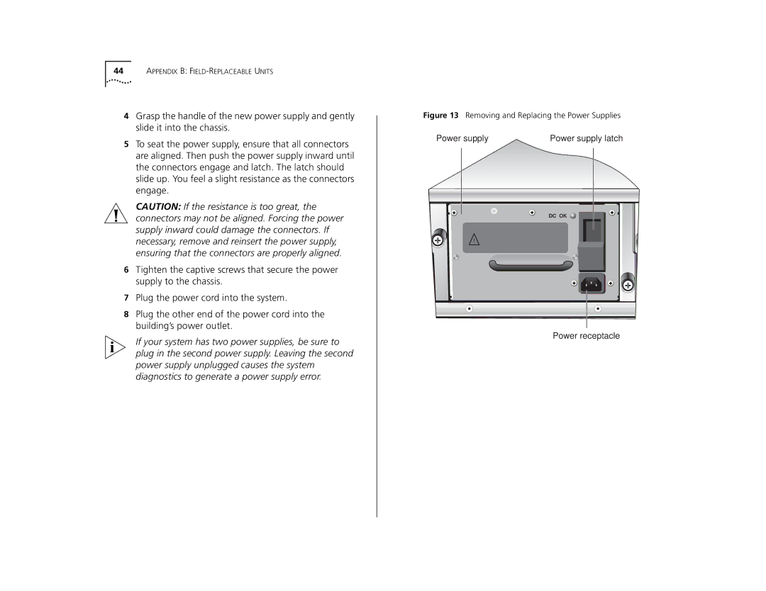 3Com 9400 manual Removing and Replacing the Power Supplies 