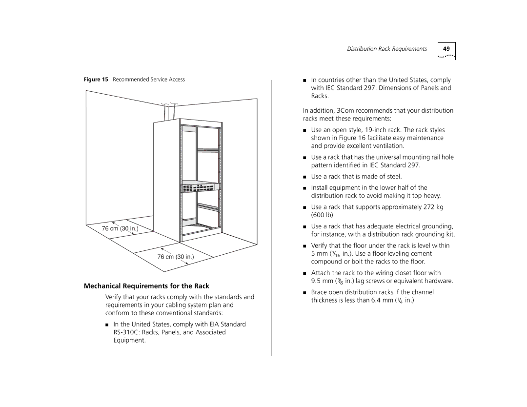 3Com 9400 manual Mechanical Requirements for the Rack, Recommended Service Access 