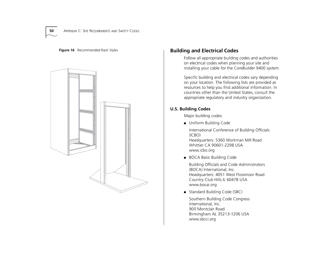 3Com 9400 manual Building and Electrical Codes, Building Codes 