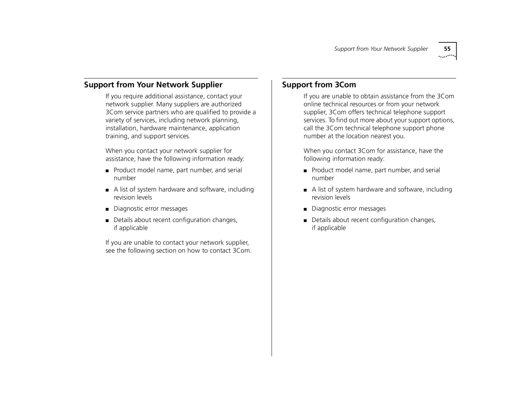 3Com 9400 manual Support from Your Network Supplier, Support from 3Com 