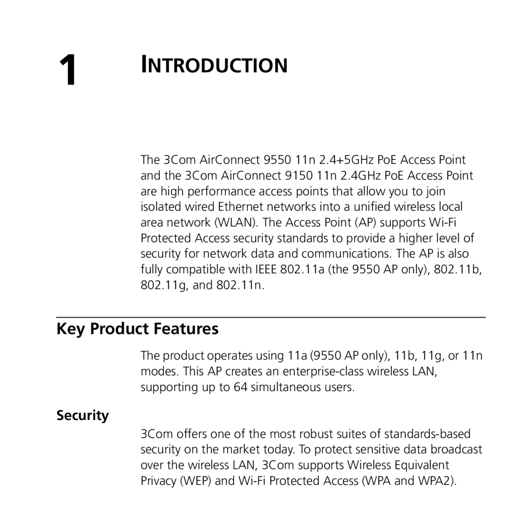 3Com 9150, 9550 manual Key Product Features, Security 