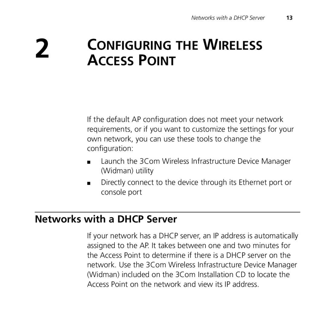 3Com 9150, 9550 manual Access Point, Networks with a Dhcp Server 