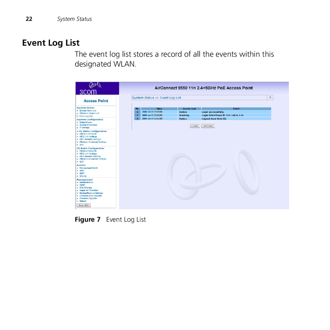 3Com 9550, 9150 manual Event Log List 