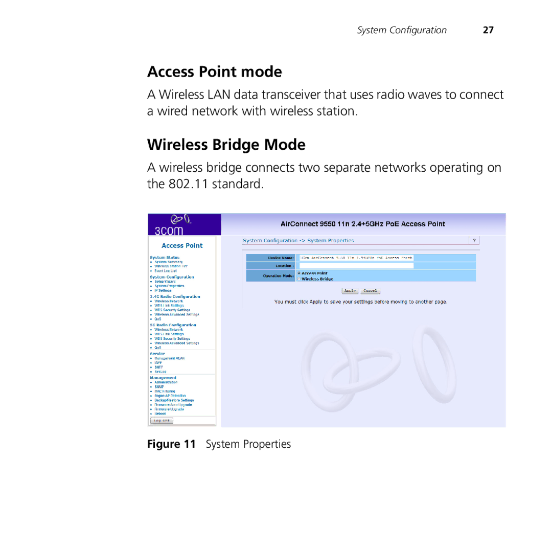 3Com 9150, 9550 manual Access Point mode, Wireless Bridge Mode 