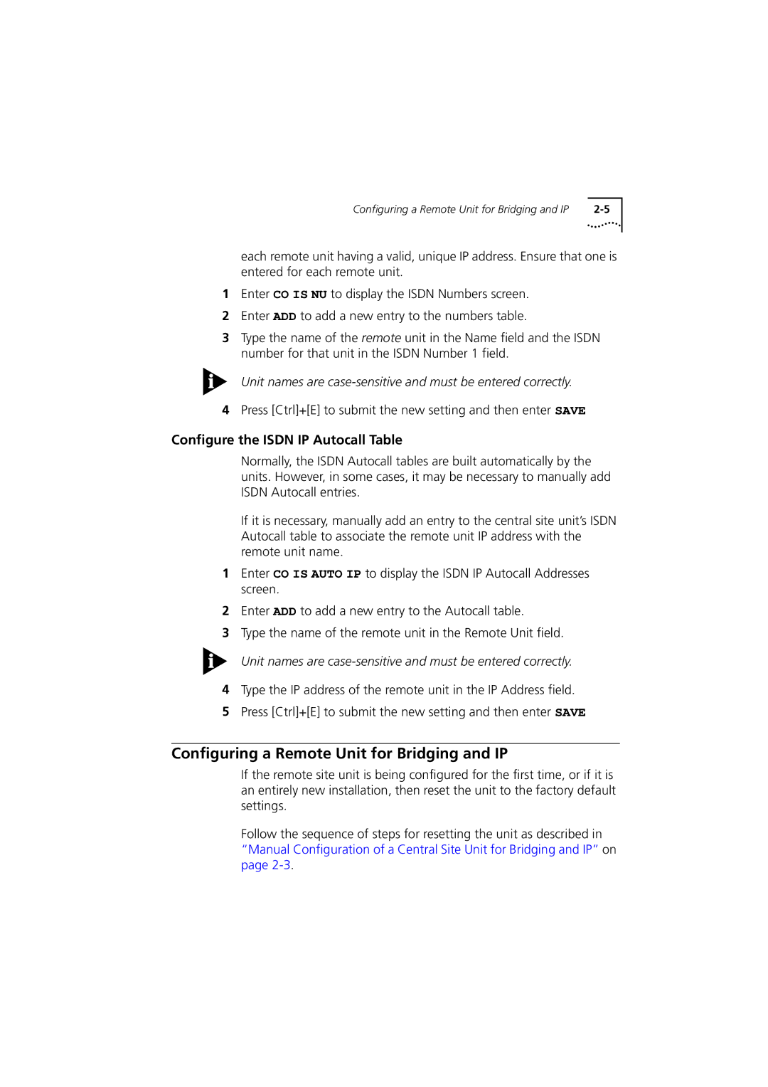 3Com 980-000077/002 manual Configuring a Remote Unit for Bridging and IP, Configure the Isdn IP Autocall Table 