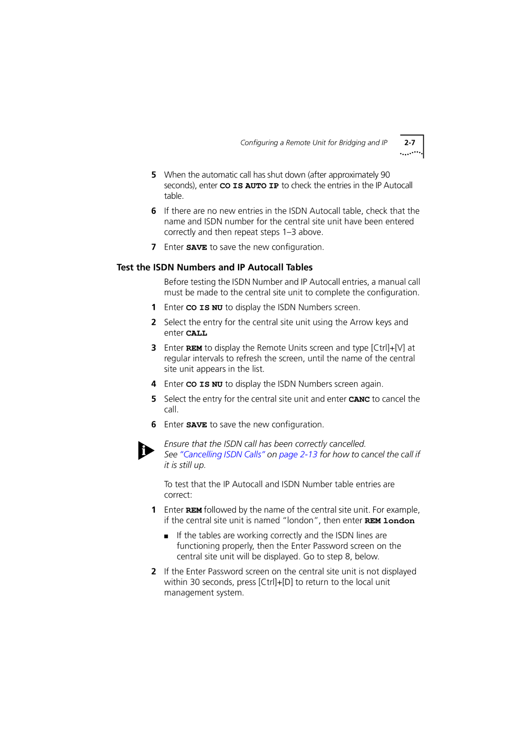 3Com 980-000077/002 manual Test the Isdn Numbers and IP Autocall Tables 