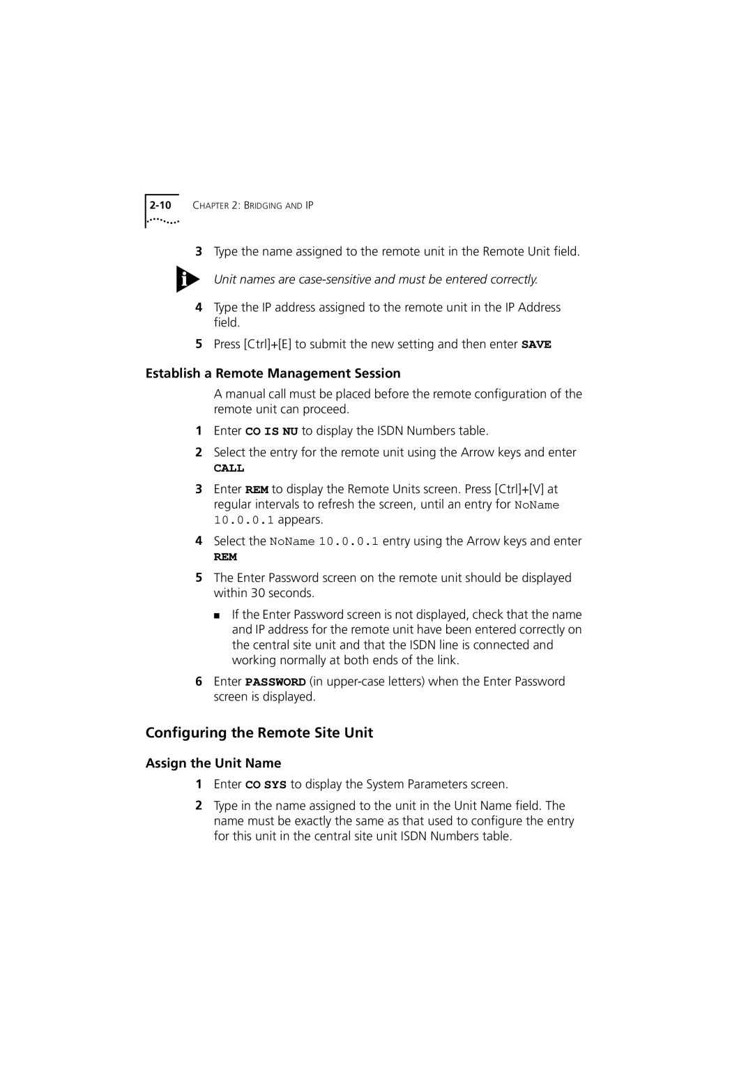 3Com 980-000077/002 manual Configuring the Remote Site Unit, Establish a Remote Management Session 