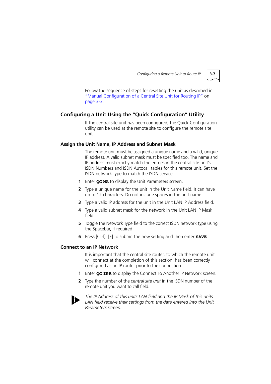 3Com 980-000077/002 manual Configuring a Remote Unit to Route IP 