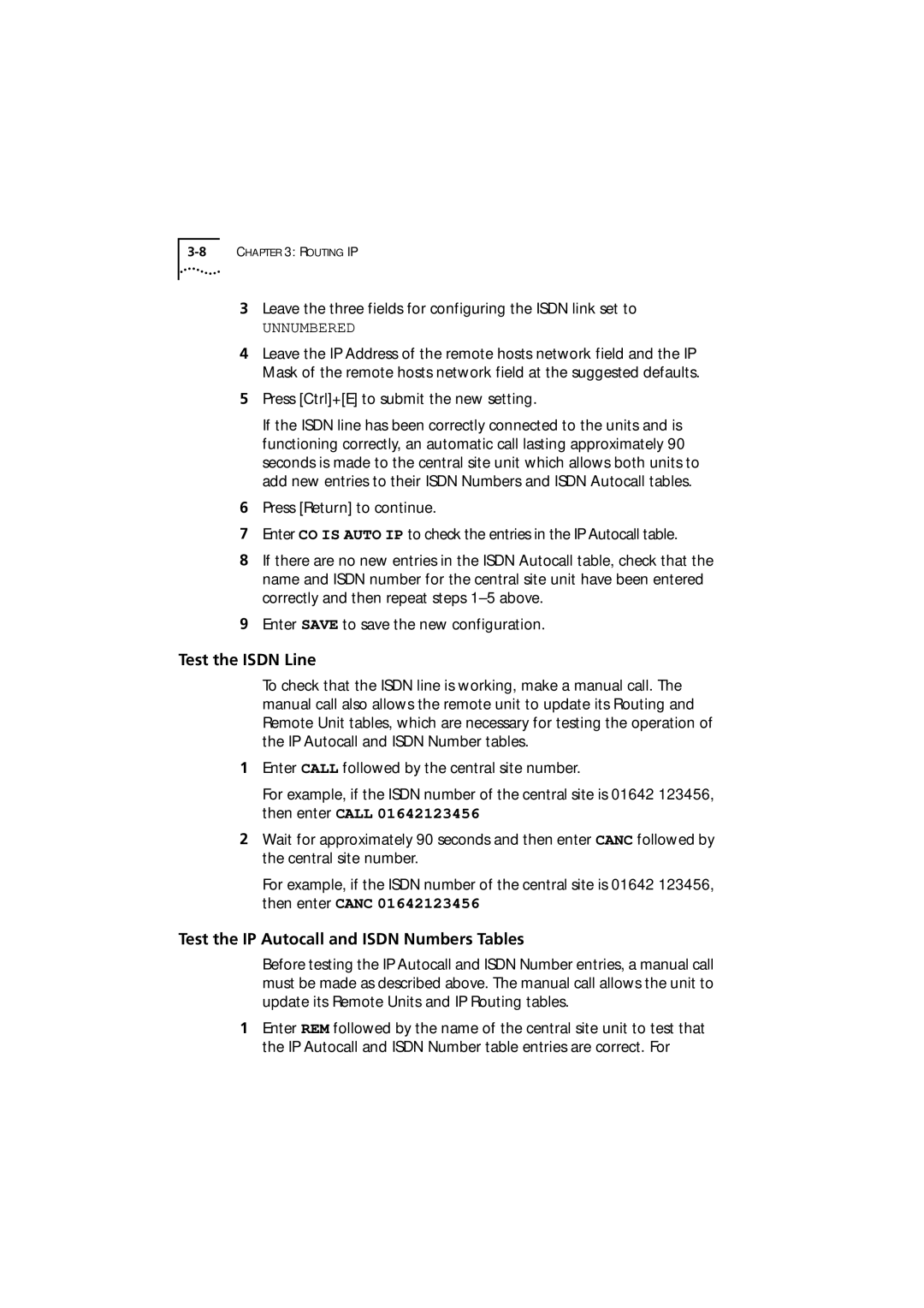 3Com 980-000077/002 manual Test the Isdn Line, Test the IP Autocall and Isdn Numbers Tables 