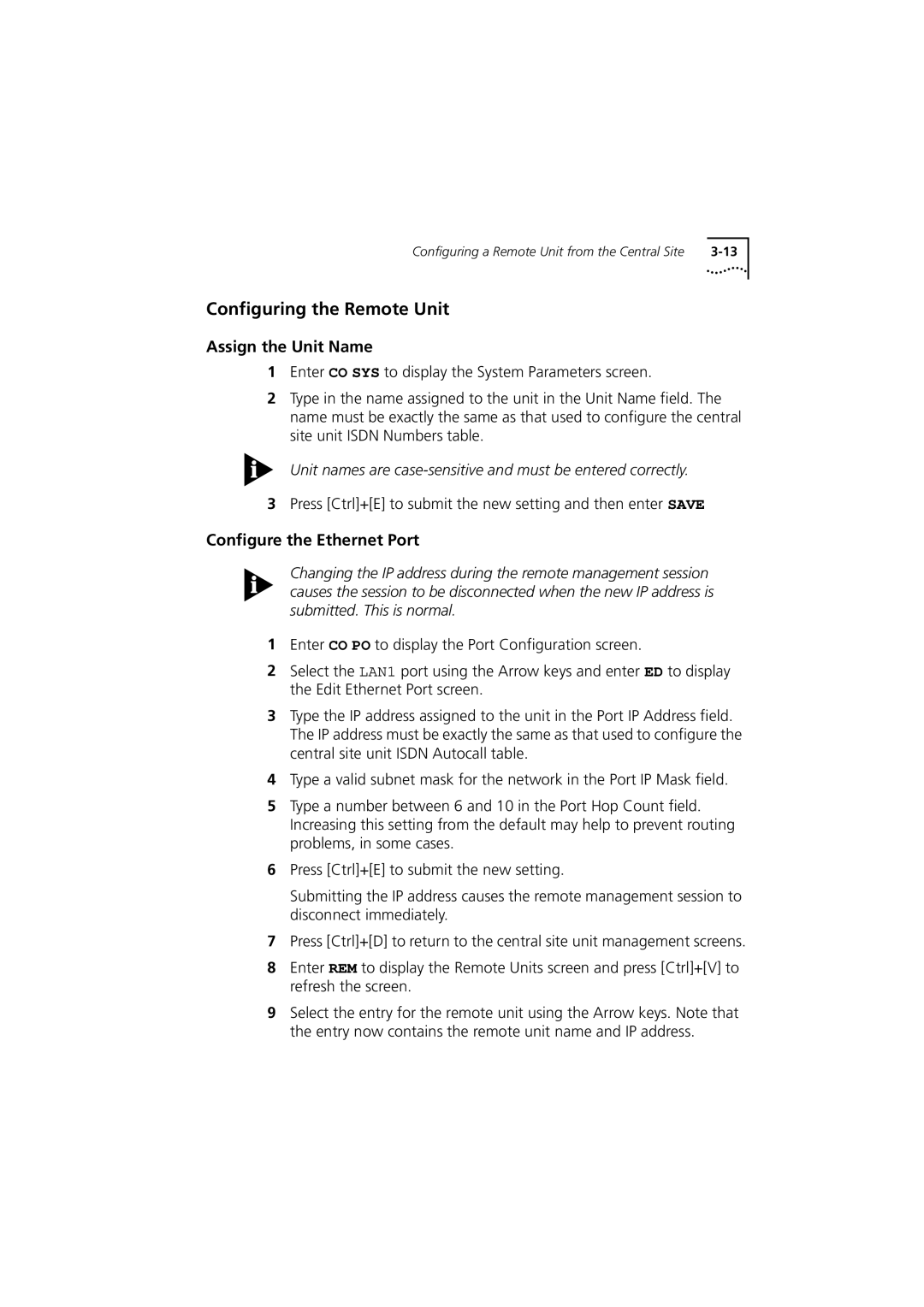 3Com 980-000077/002 manual Configuring the Remote Unit, Assign the Unit Name 