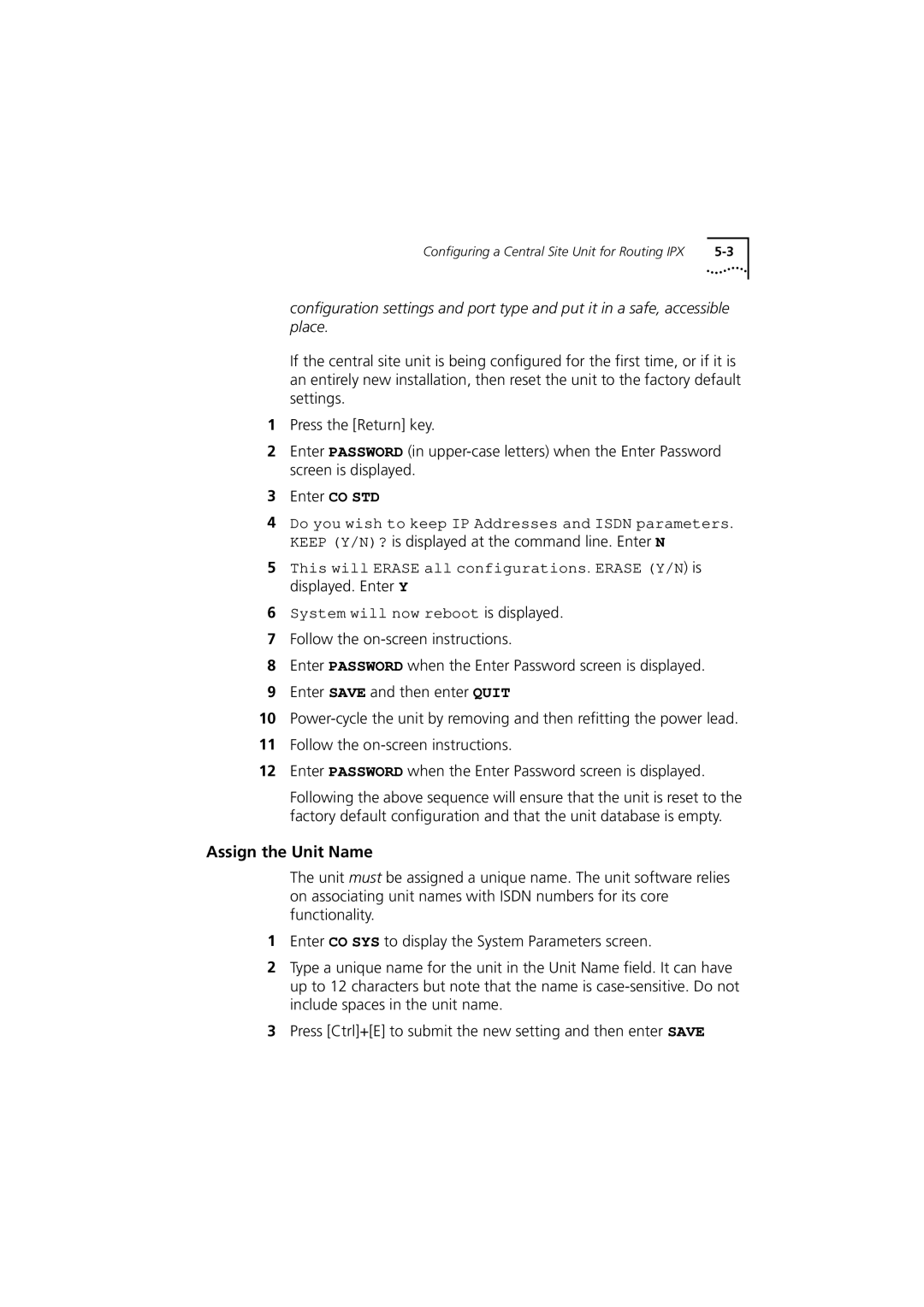 3Com 980-000077/002 manual Configuring a Central Site Unit for Routing IPX 