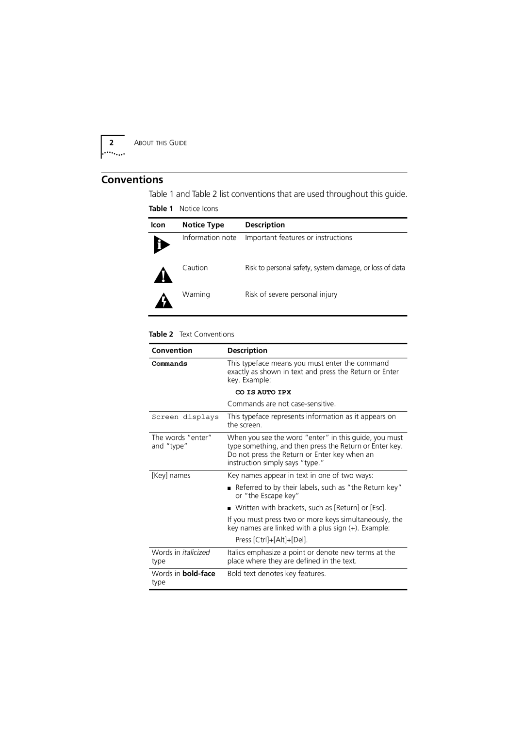 3Com 980-000077/002 manual Conventions, List conventions that are used throughout this guide 