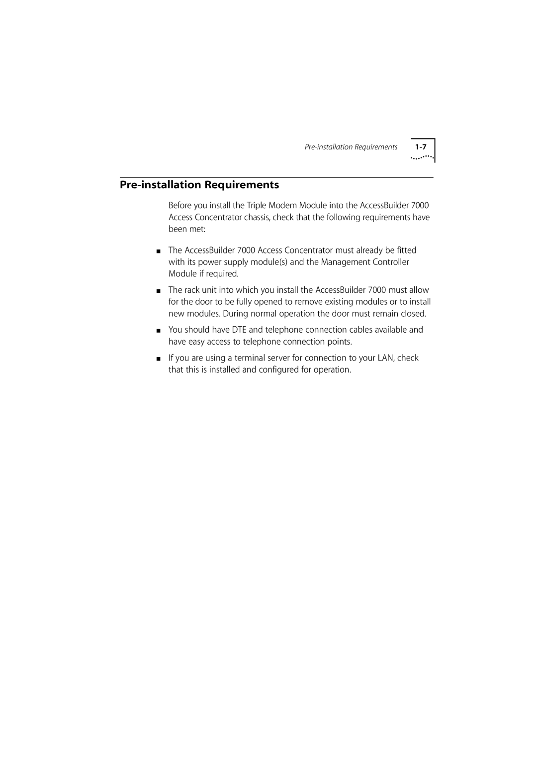 3Com 980/000048/001 manual Pre-installation Requirements 