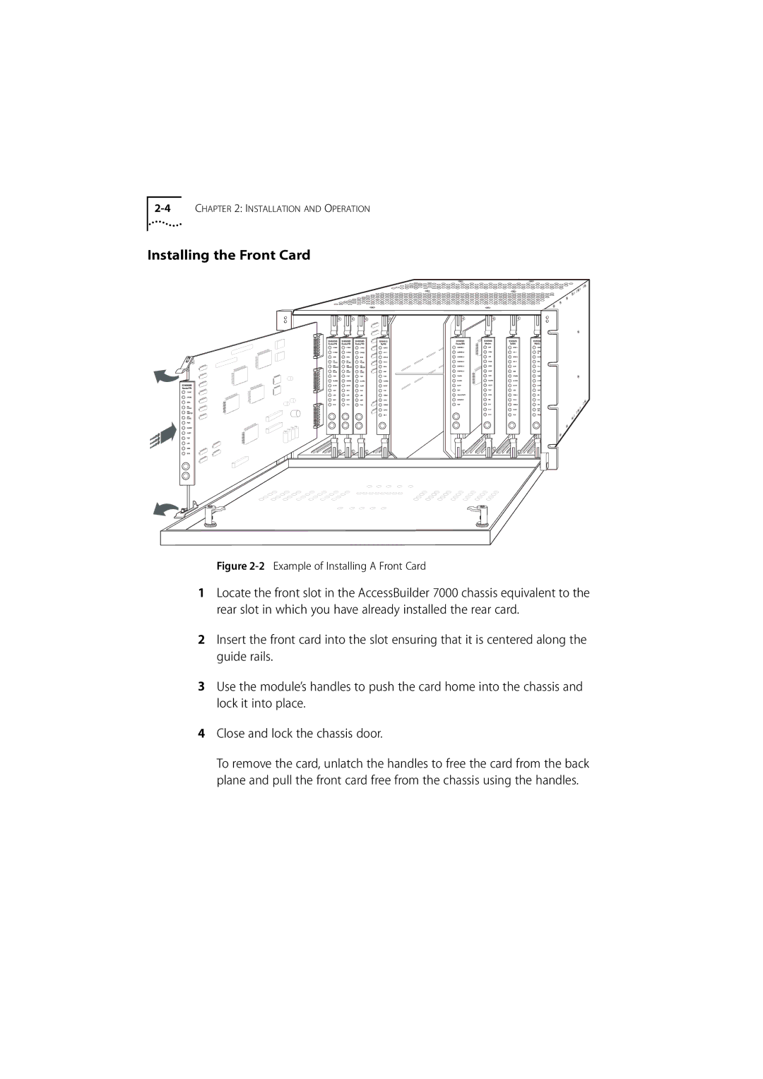 3Com 980/000048/001 manual Installing the Front Card, Example of Installing a Front Card 