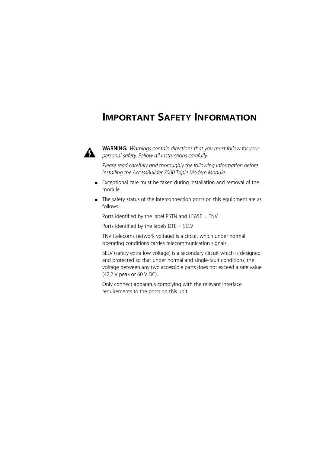 3Com 980/000048/001 manual Important Safety Information 