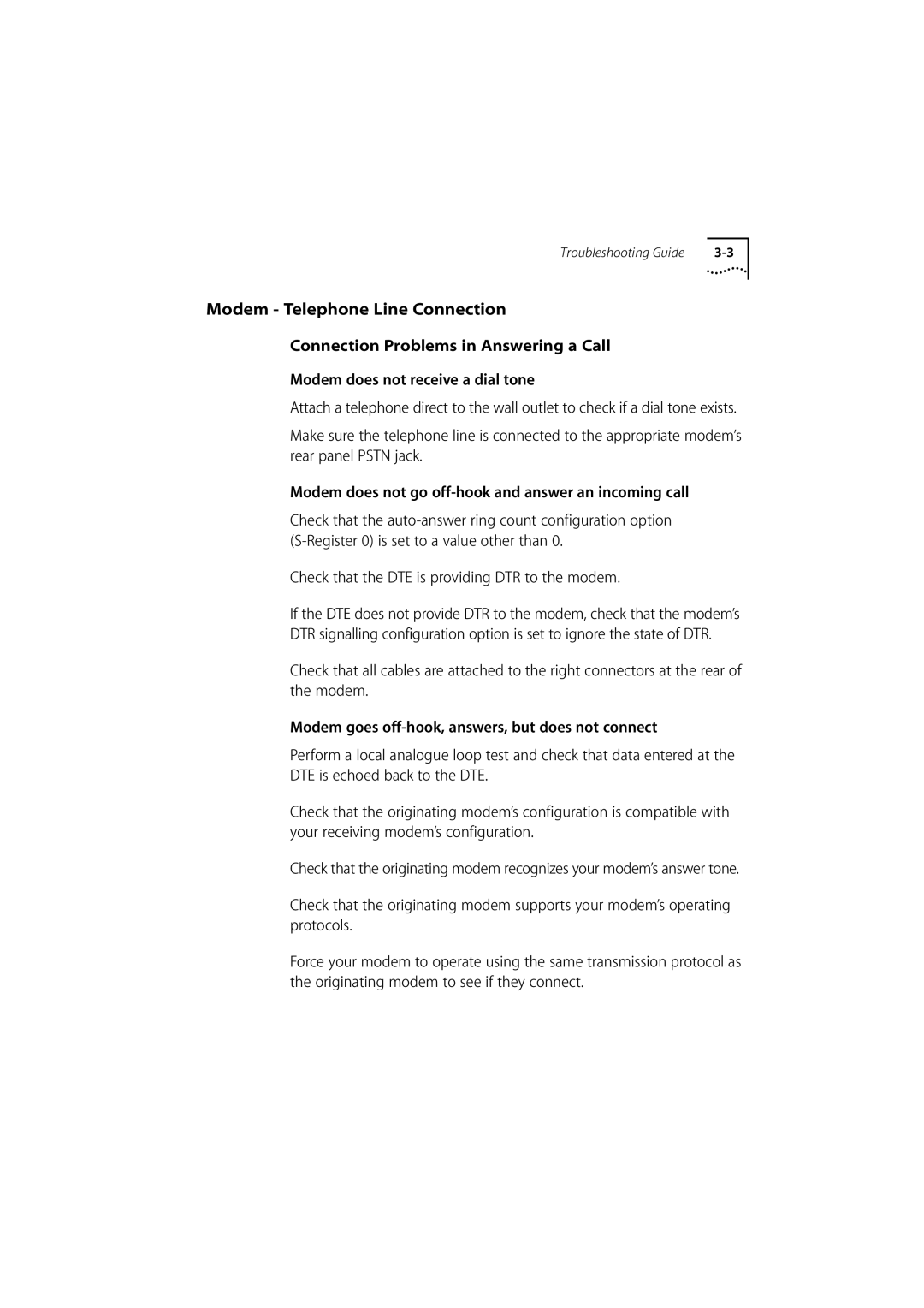 3Com 980/000048/001 manual Modem Telephone Line Connection 