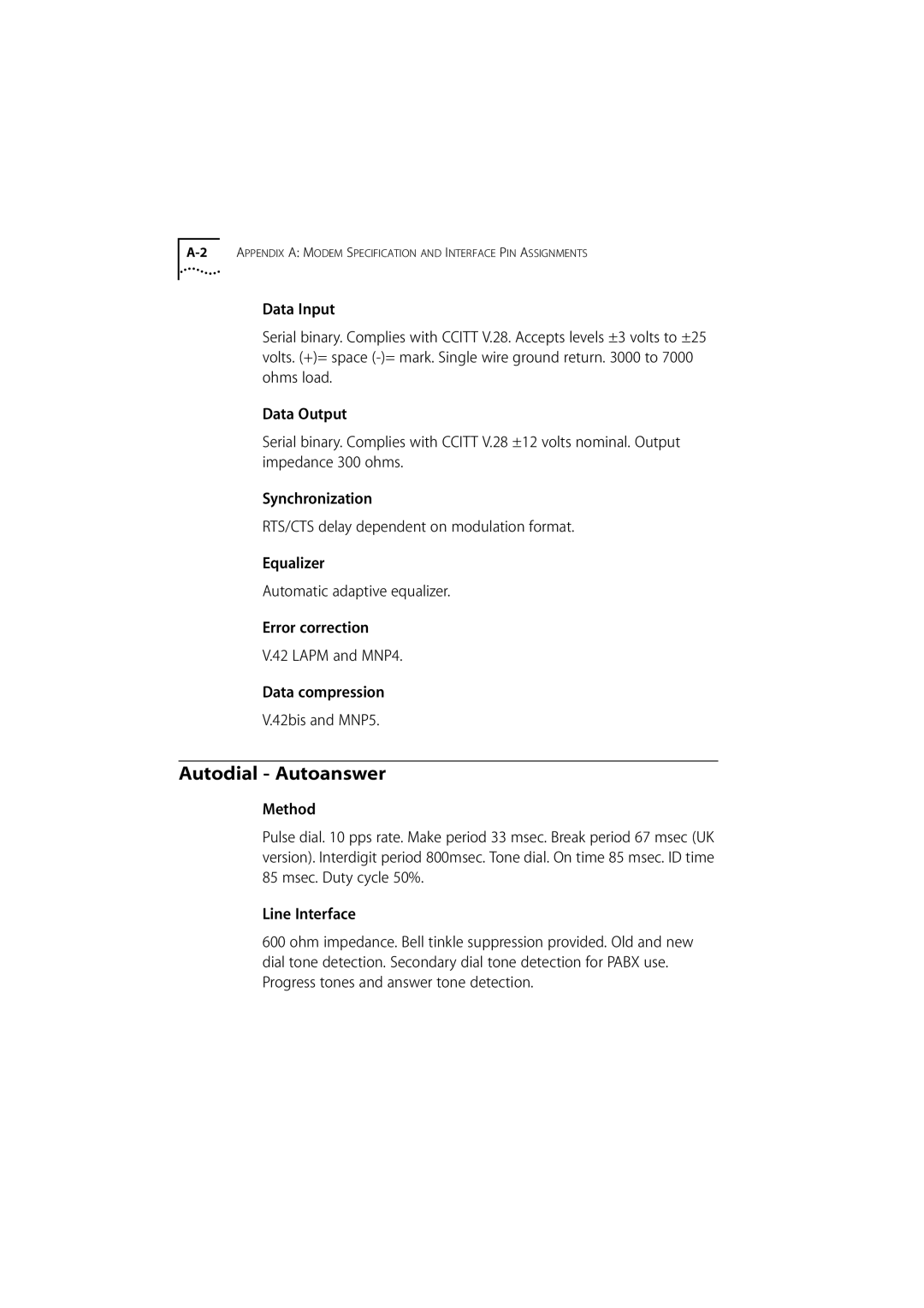 3Com 980/000048/001 manual Autodial Autoanswer 