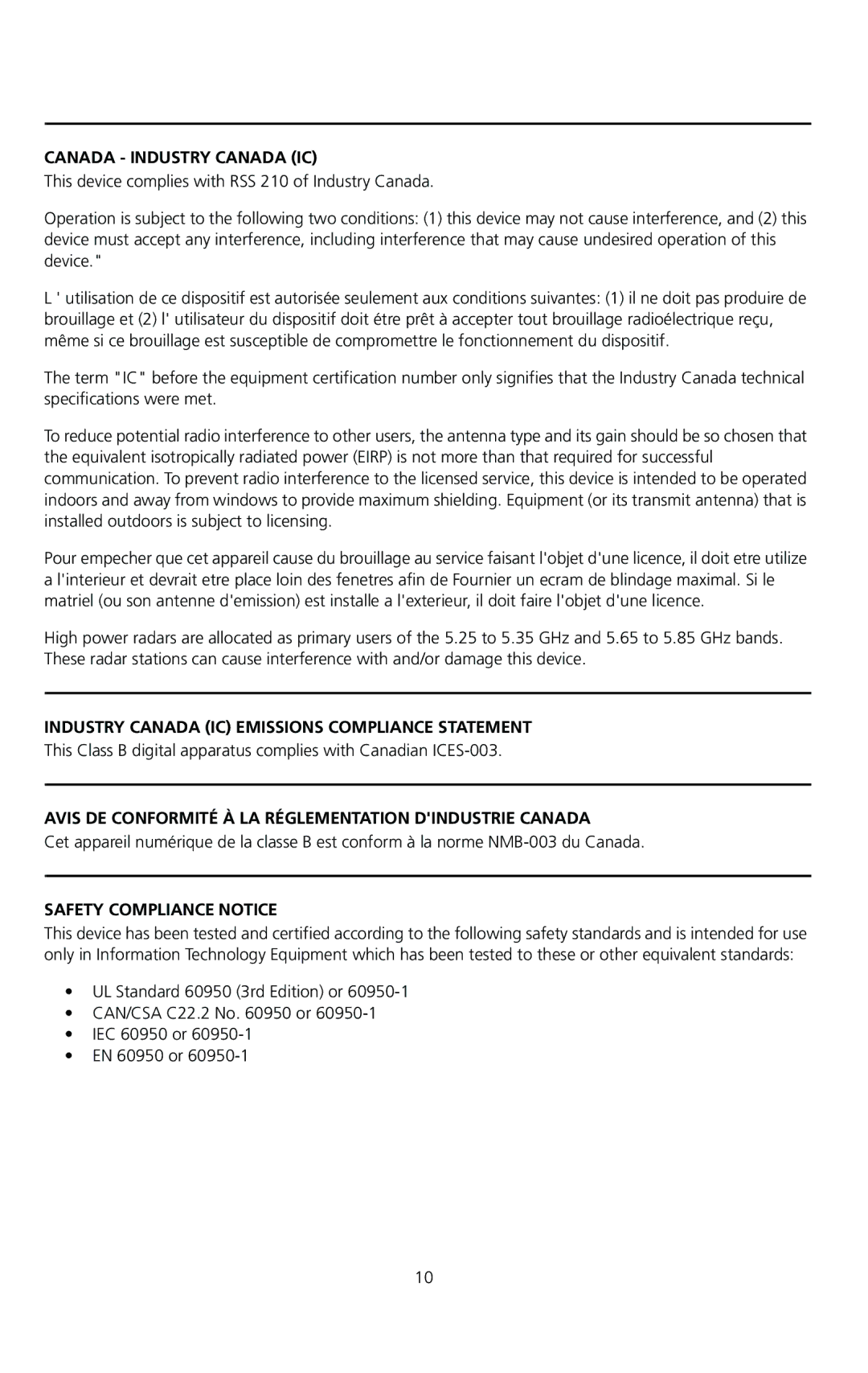 3Com AP2750 Canada Industry Canada IC, Industry Canada IC Emissions Compliance Statement, Safety Compliance Notice 