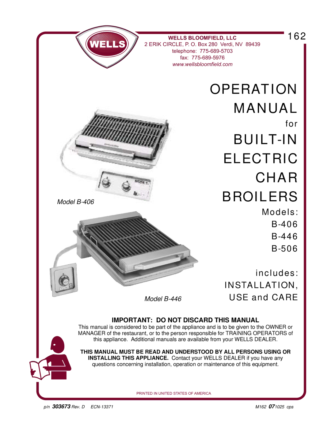 3Com B-406, B-446, B-506 operation manual BUILT-IN Electric Char Broilers 