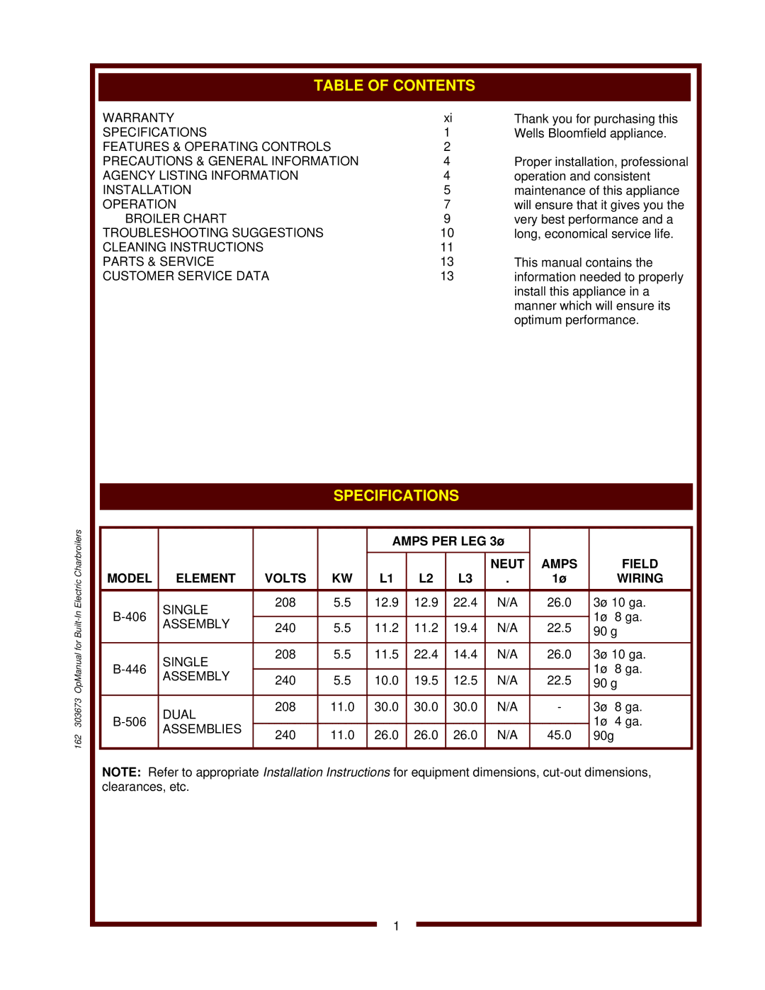 3Com B-446, B-406, B-506 operation manual Neut Amps Field Model Element Volts Wiring 