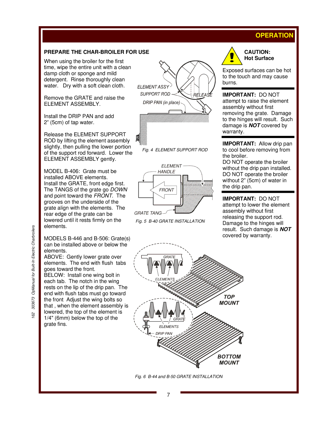 3Com B-446, B-406, B-506 operation manual Prepare the CHAR-BROILER for USE, Element Assembly 