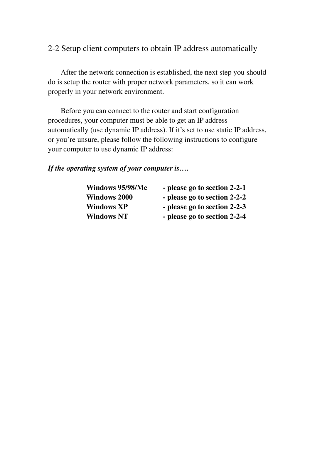 3Com BR-6574N manual Setup client computers to obtain IP address automatically 