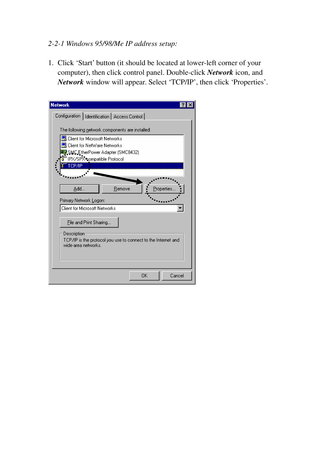 3Com BR-6574N manual Windows 95/98/Me IP address setup 