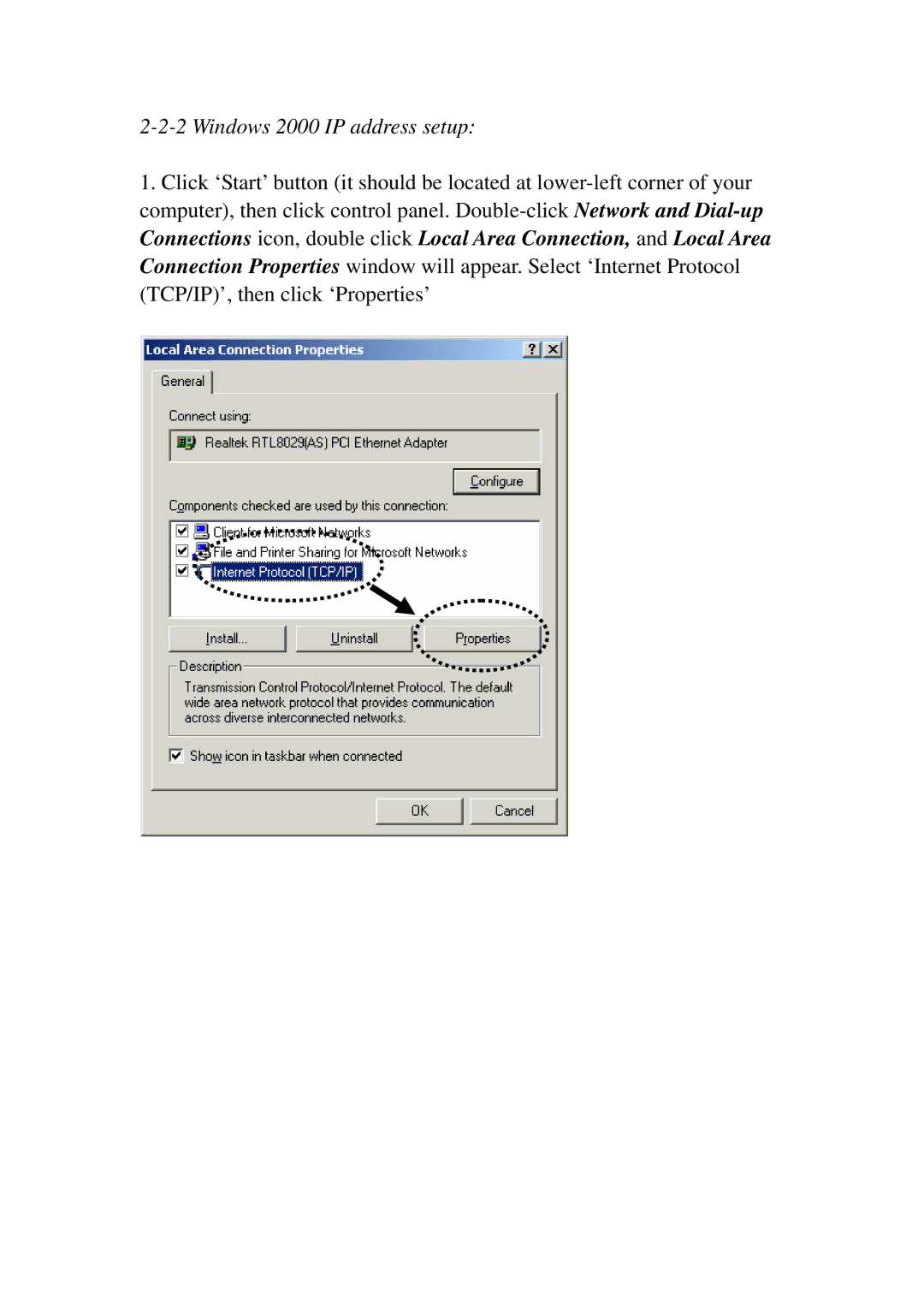 3Com BR-6574N manual Windows 2000 IP address setup 