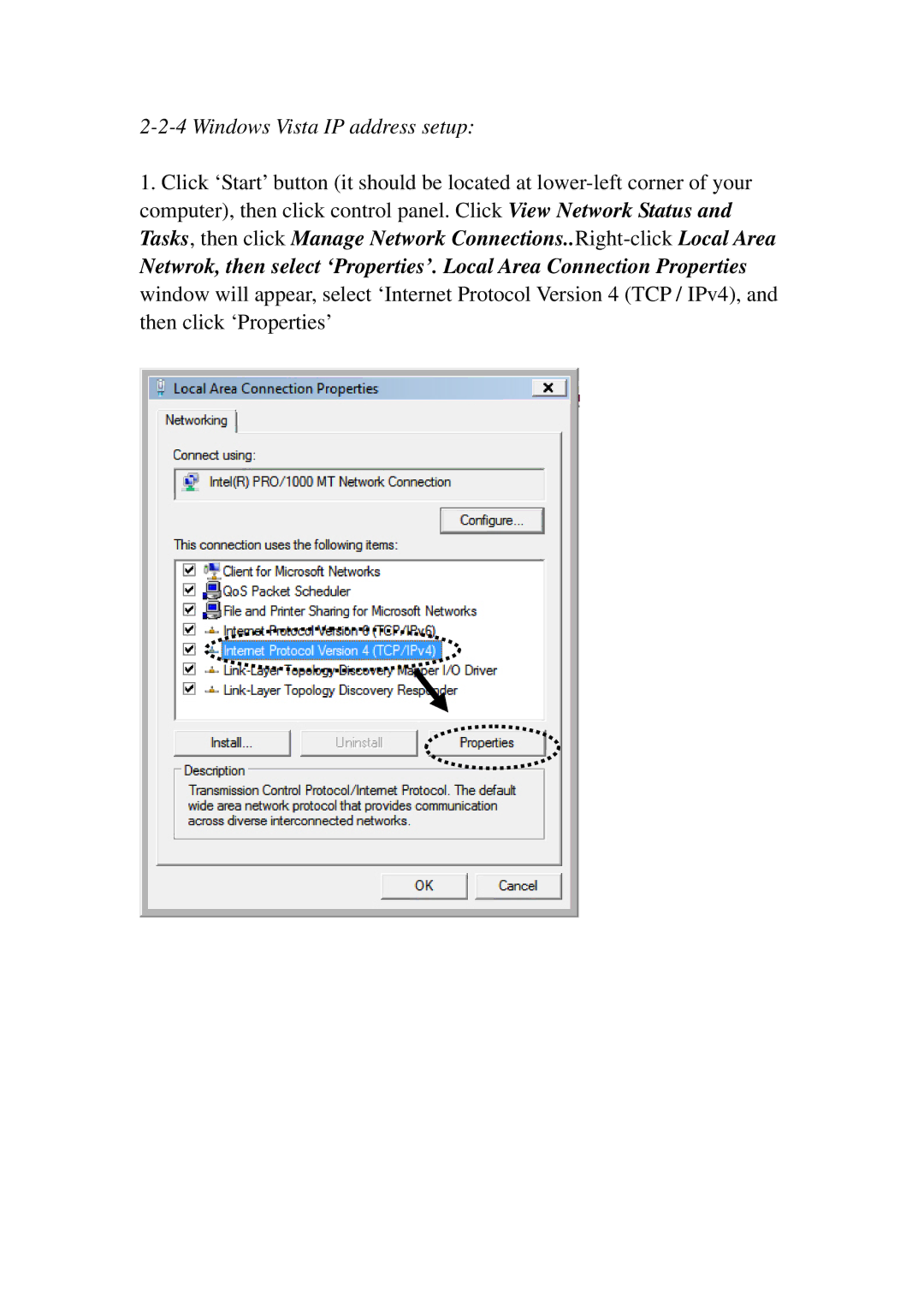 3Com BR-6574N manual Windows Vista IP address setup 